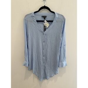 Alison Andrews Women's Light Blue V Neck Button Up Tunic Top Size L NWT